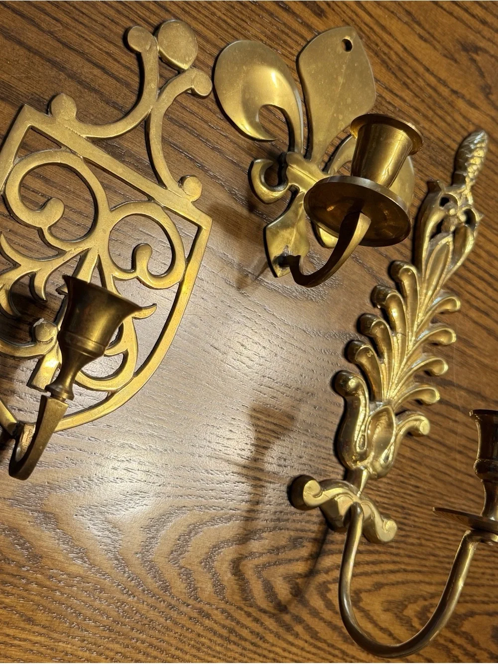 Vintage Wall Sconces Set of 3 Brass Gold Tone